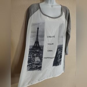 Maurices XLarge XXL White Gray Paris Create Your Own Happiness Knit Chiffon Top